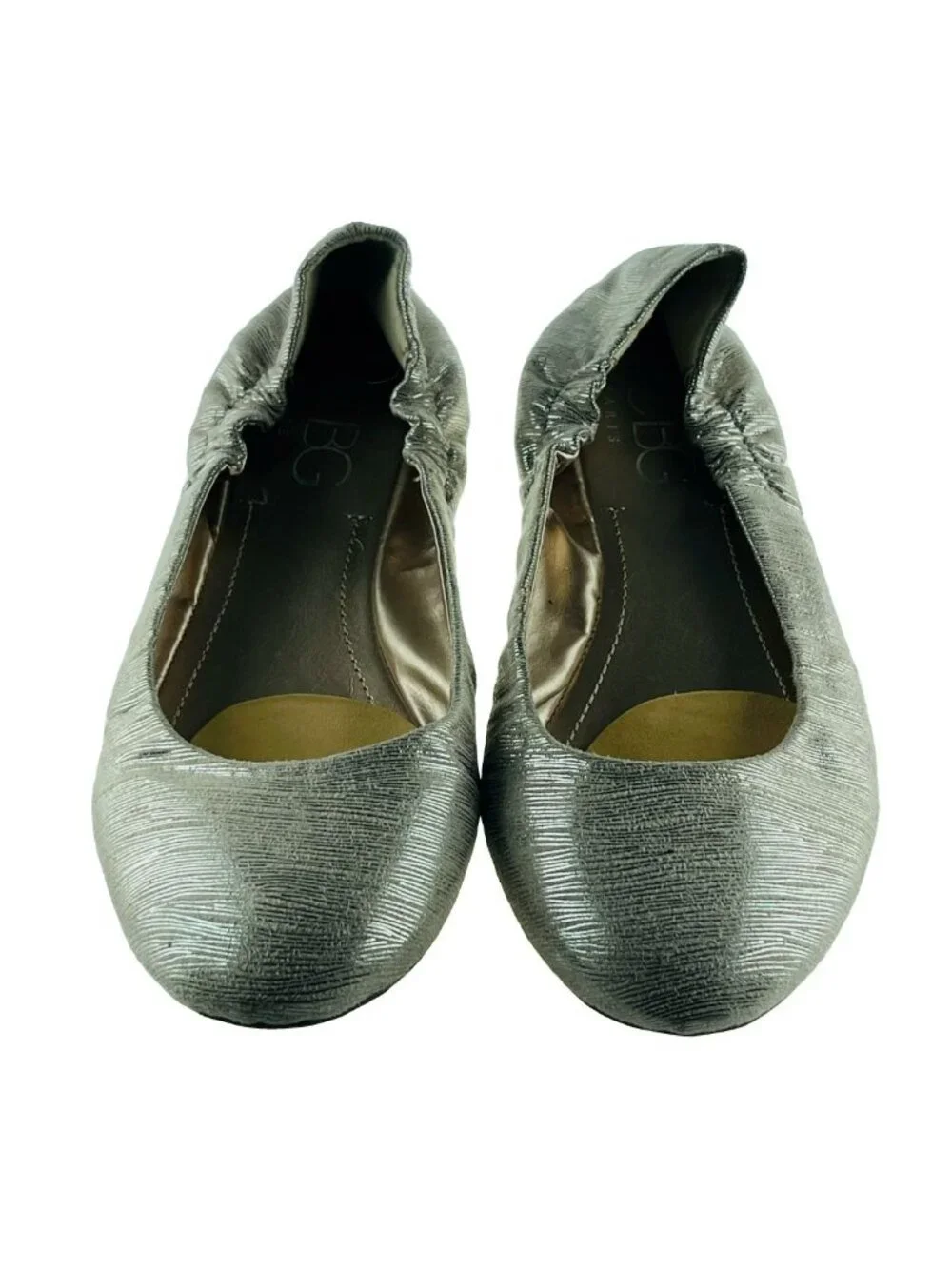 BCBG Womens Shoes Silver Size 8.5M Fabric Flats